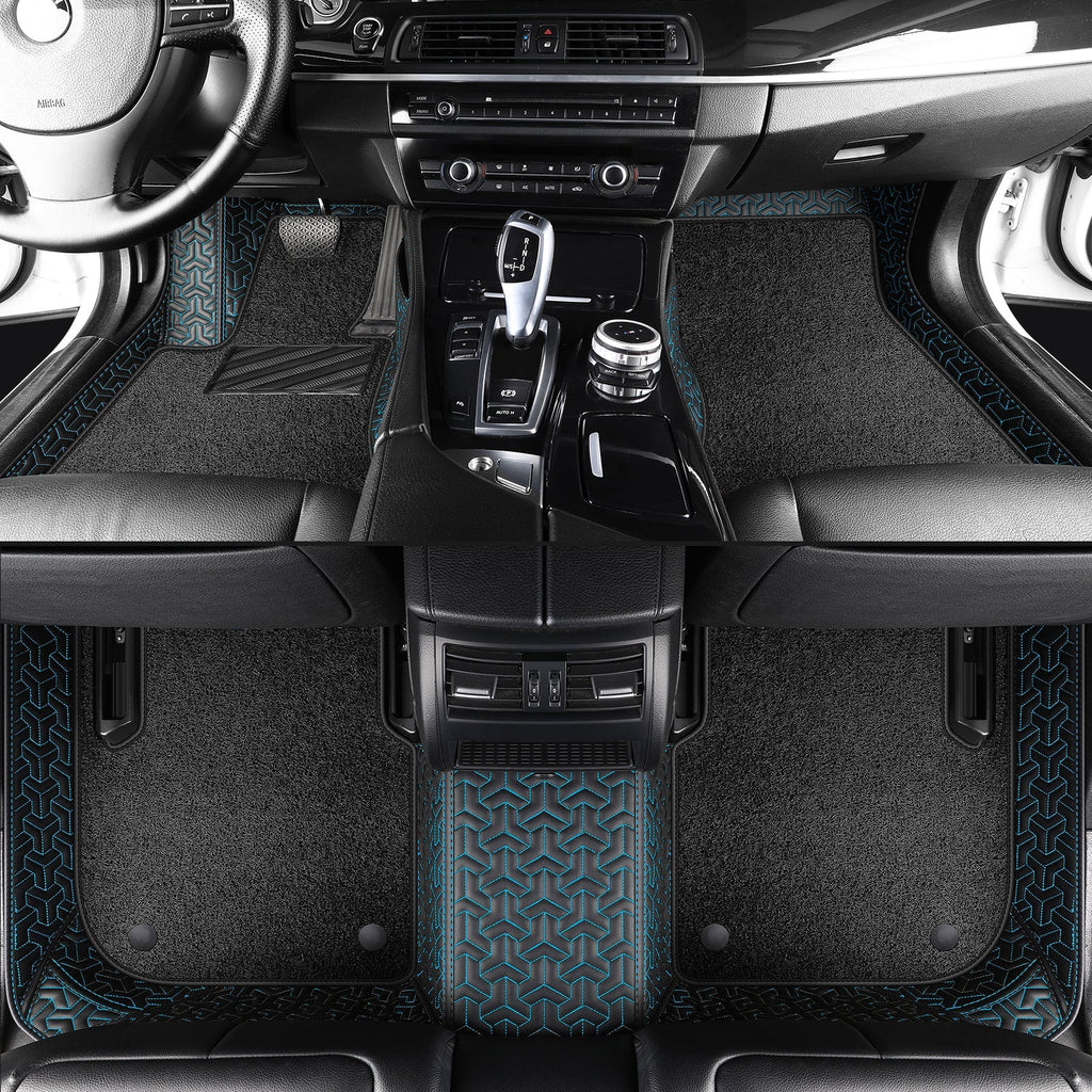 Wagroad Y-Pattern Leather Car Mats with Loop Pile Carpet Inserts