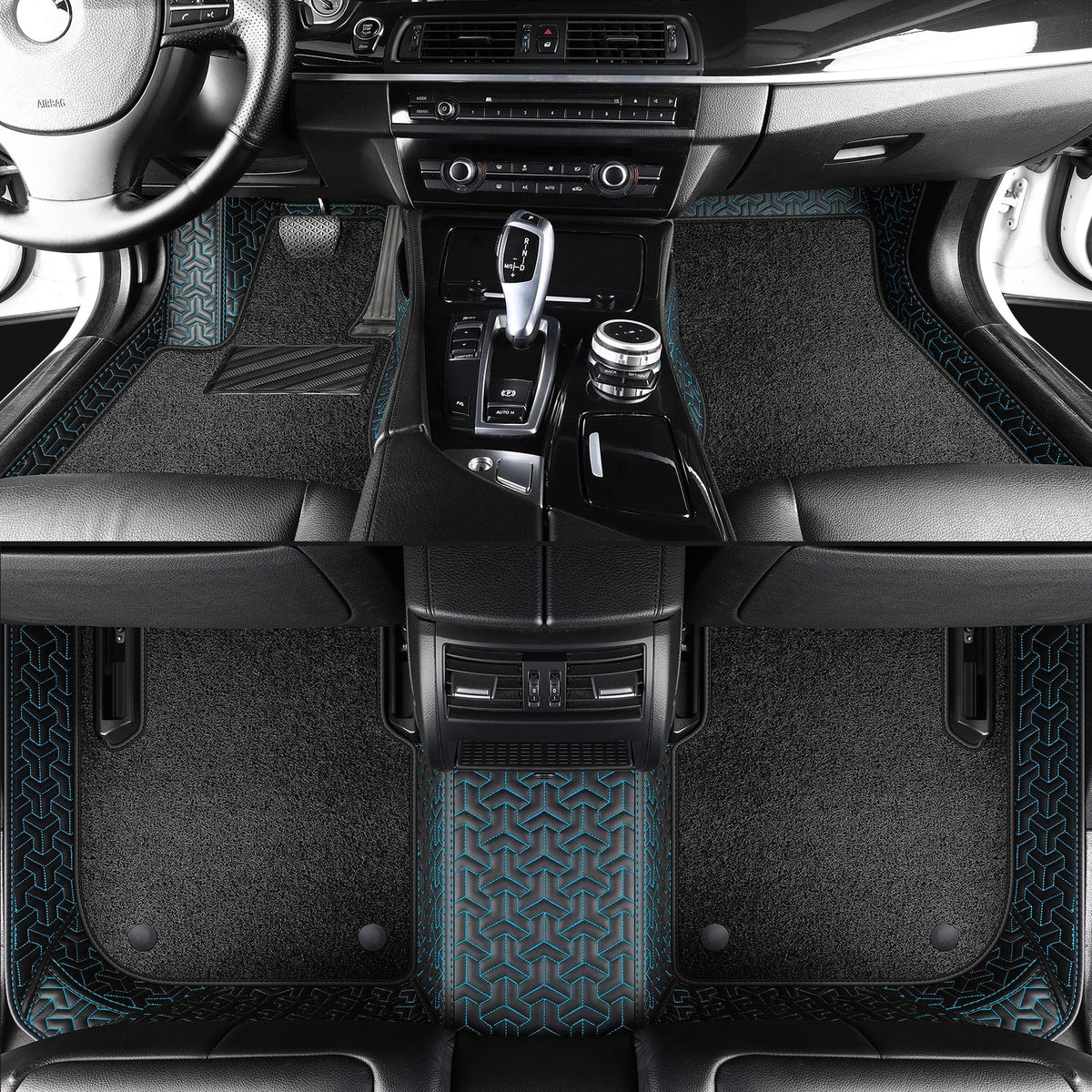 Wagroad Y-Pattern Leather Car Mats with Loop Pile Carpet Inserts