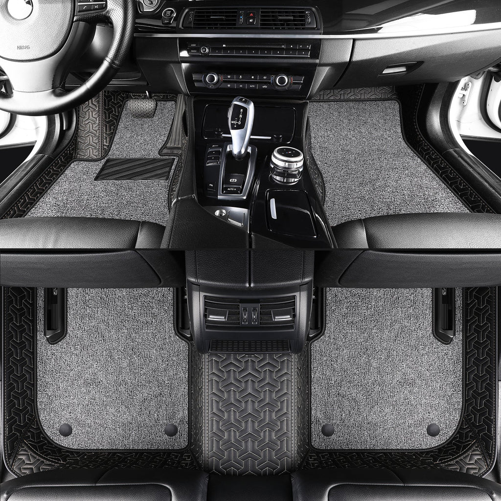 Wagroad Y-Pattern Leather Car Mats with Loop Pile Carpet Inserts