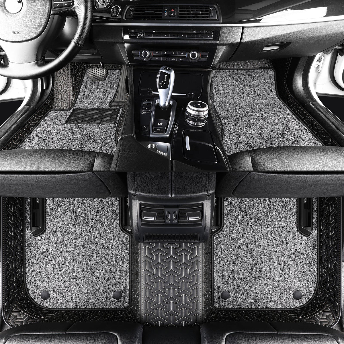 Wagroad Y-Pattern Leather Car Mats with Loop Pile Carpet Inserts