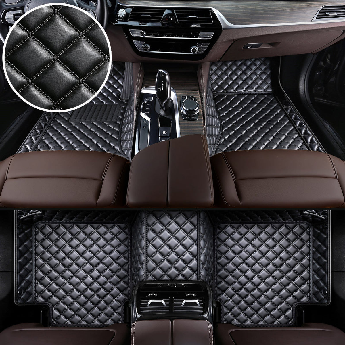 Wagroad Custom-Fit Diamond Leather Car Floor Mats – All-Weather Waterproof