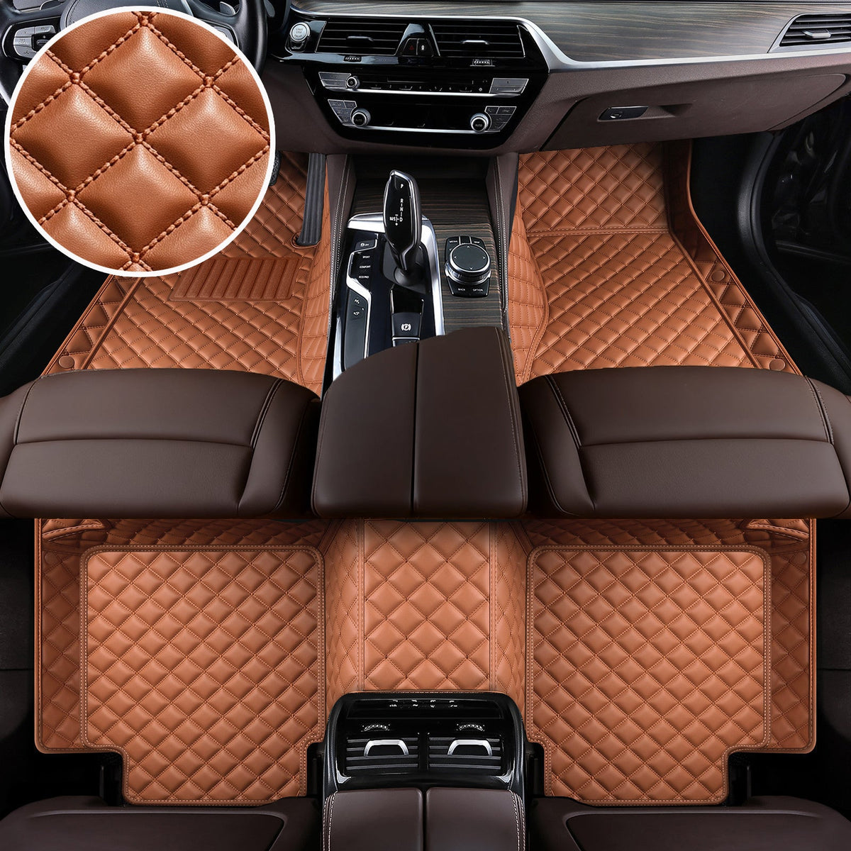 Wagroad Custom-Fit Diamond Leather Car Floor Mats – All-Weather Waterproof