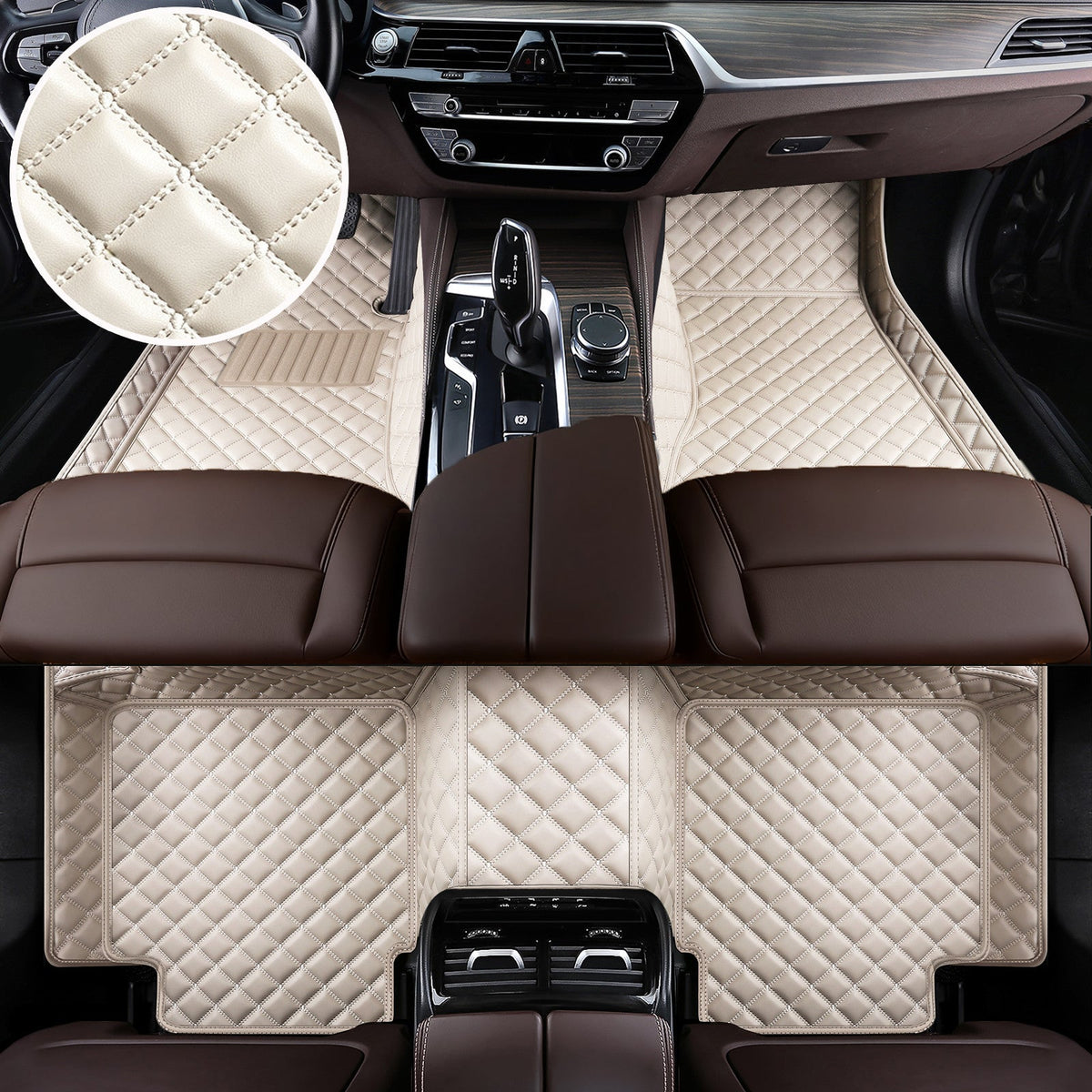 Wagroad Custom-Fit Diamond Leather Car Floor Mats – All-Weather Waterproof