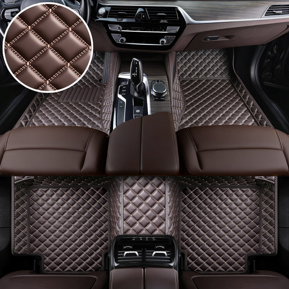 Wagroad Custom-Fit Diamond Leather Car Floor Mats – All-Weather Waterproof