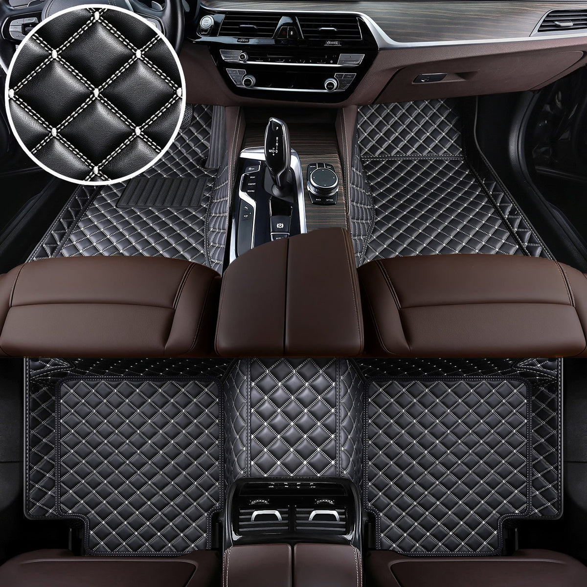 Wagroad Custom-Fit Diamond Leather Car Floor Mats – All-Weather Waterproof