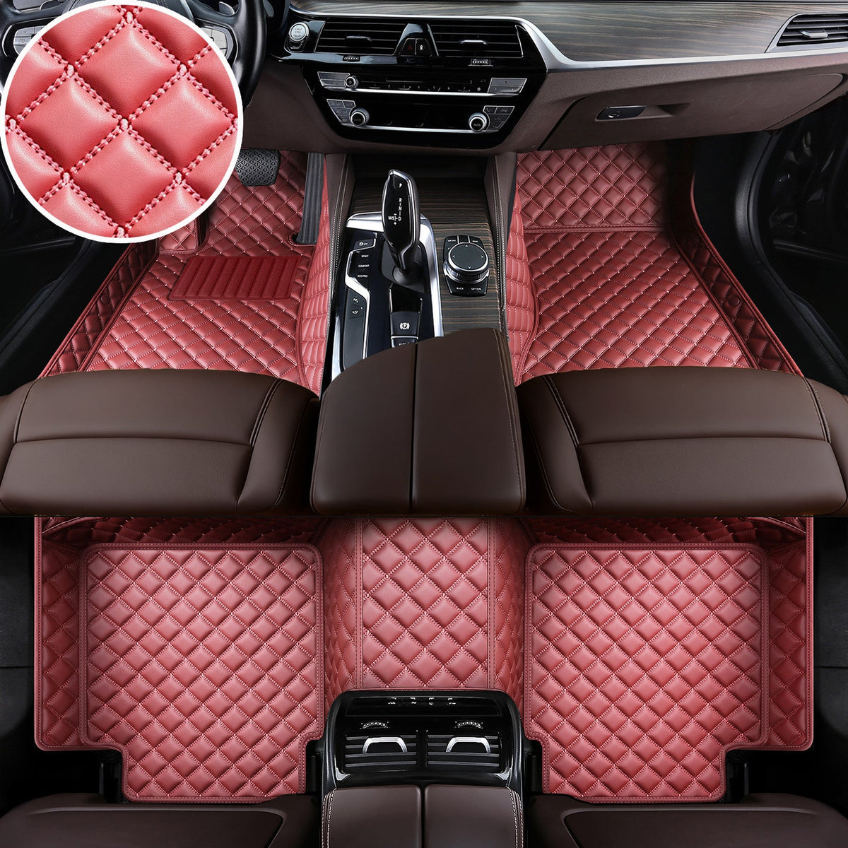 Wagroad Custom-Fit Diamond Leather Car Floor Mats – All-Weather Waterproof