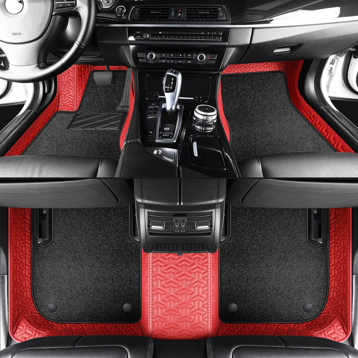 Wagroad Y-Pattern Leather Car Mats with Loop Pile Carpet Inserts