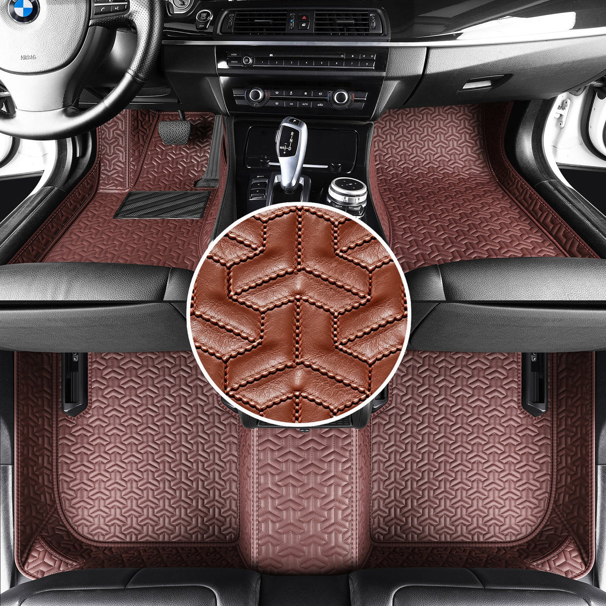Wagroad Y-Pattern Custom-Fit Waterproof Leather Car Floor Mats