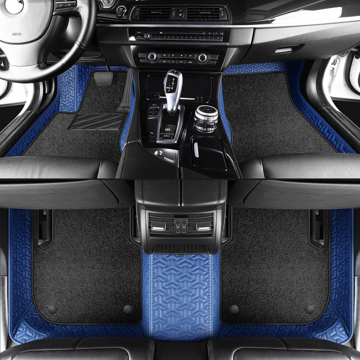Wagroad Y-Pattern Leather Car Mats with Loop Pile Carpet Inserts