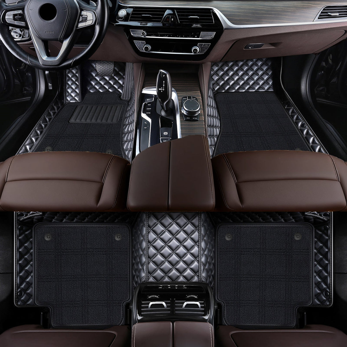 Wagroad Custom-Fit Diamond Leather Car Mats with Carpet Inserts