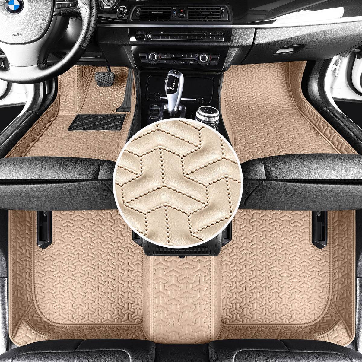 Wagroad Y-Pattern Custom-Fit Waterproof Leather Car Floor Mats