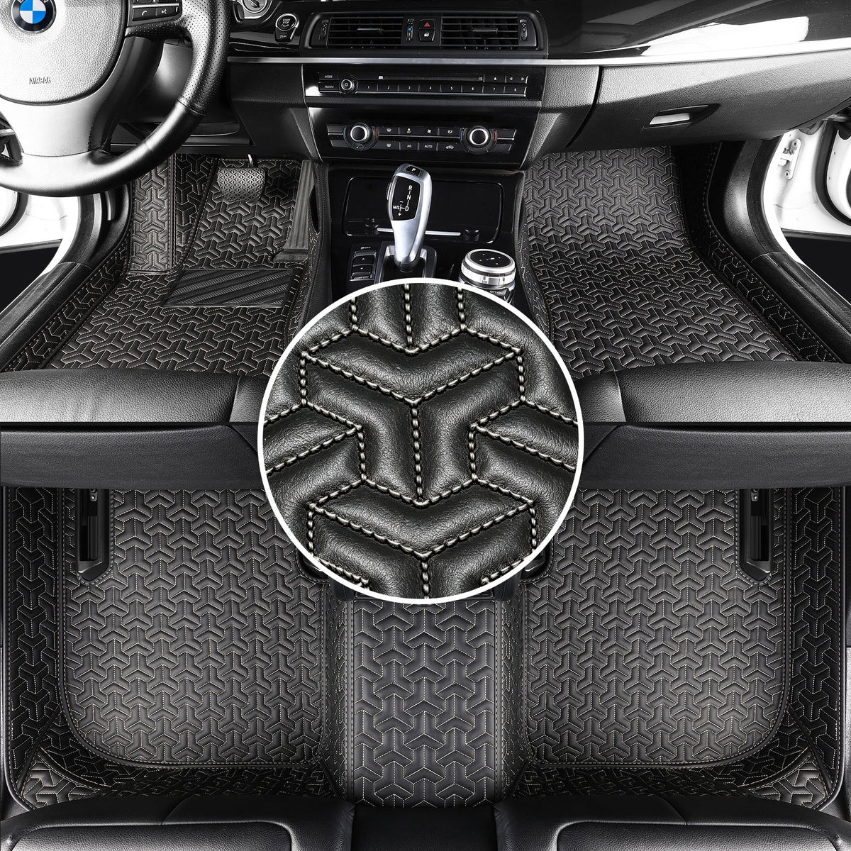 Wagroad Y-Pattern Custom-Fit Waterproof Leather Car Floor Mats