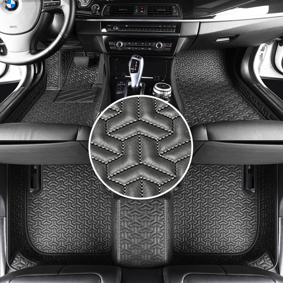 Wagroad Y-Pattern Custom-Fit Waterproof Leather Car Floor Mats