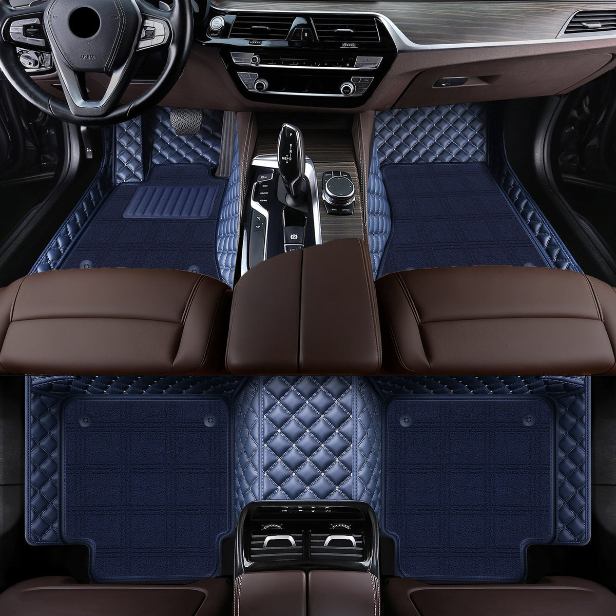 Wagroad Custom-Fit Diamond Leather Car Mats with Carpet Inserts