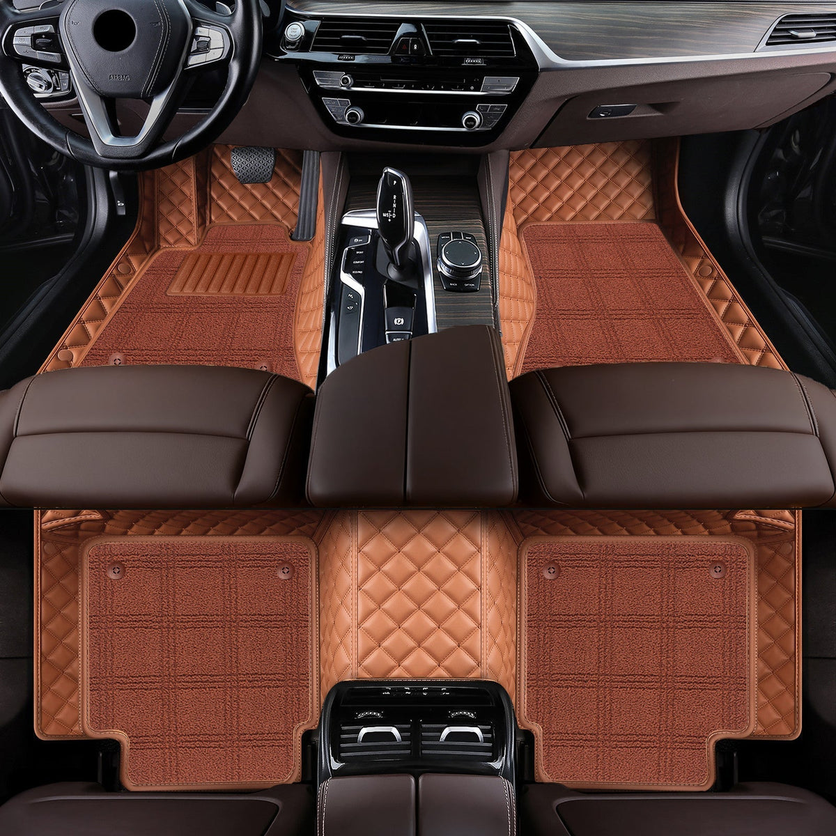 Wagroad Custom-Fit Diamond Leather Car Mats with Carpet Inserts