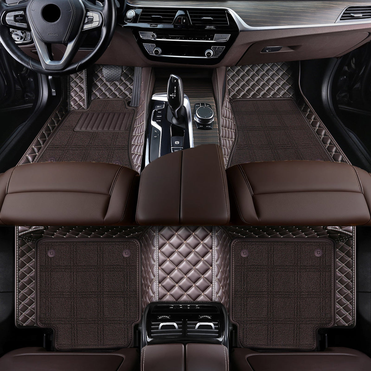 Wagroad Custom-Fit Diamond Leather Car Mats with Carpet Inserts