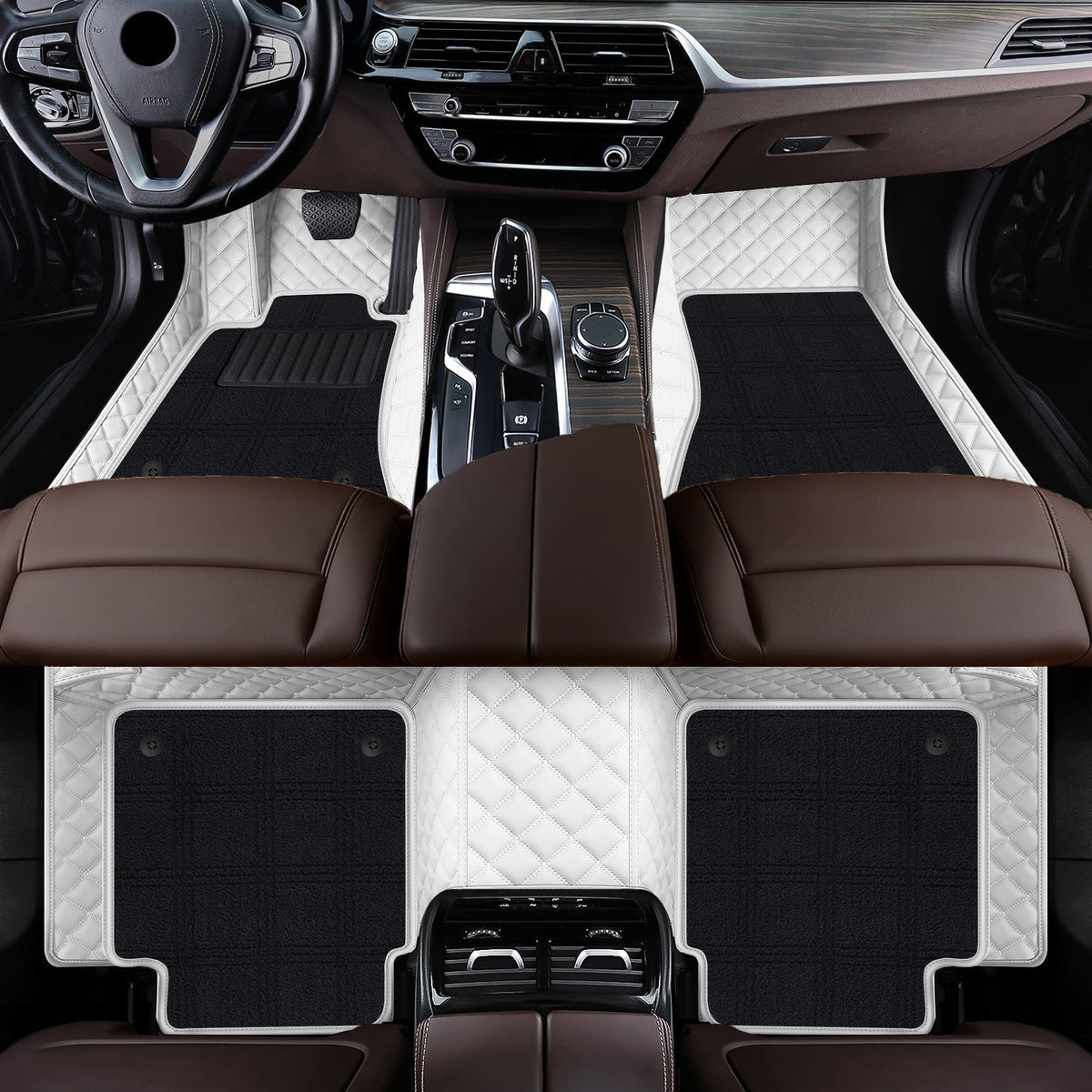 Wagroad Custom-Fit Diamond Leather Car Mats with Carpet Inserts