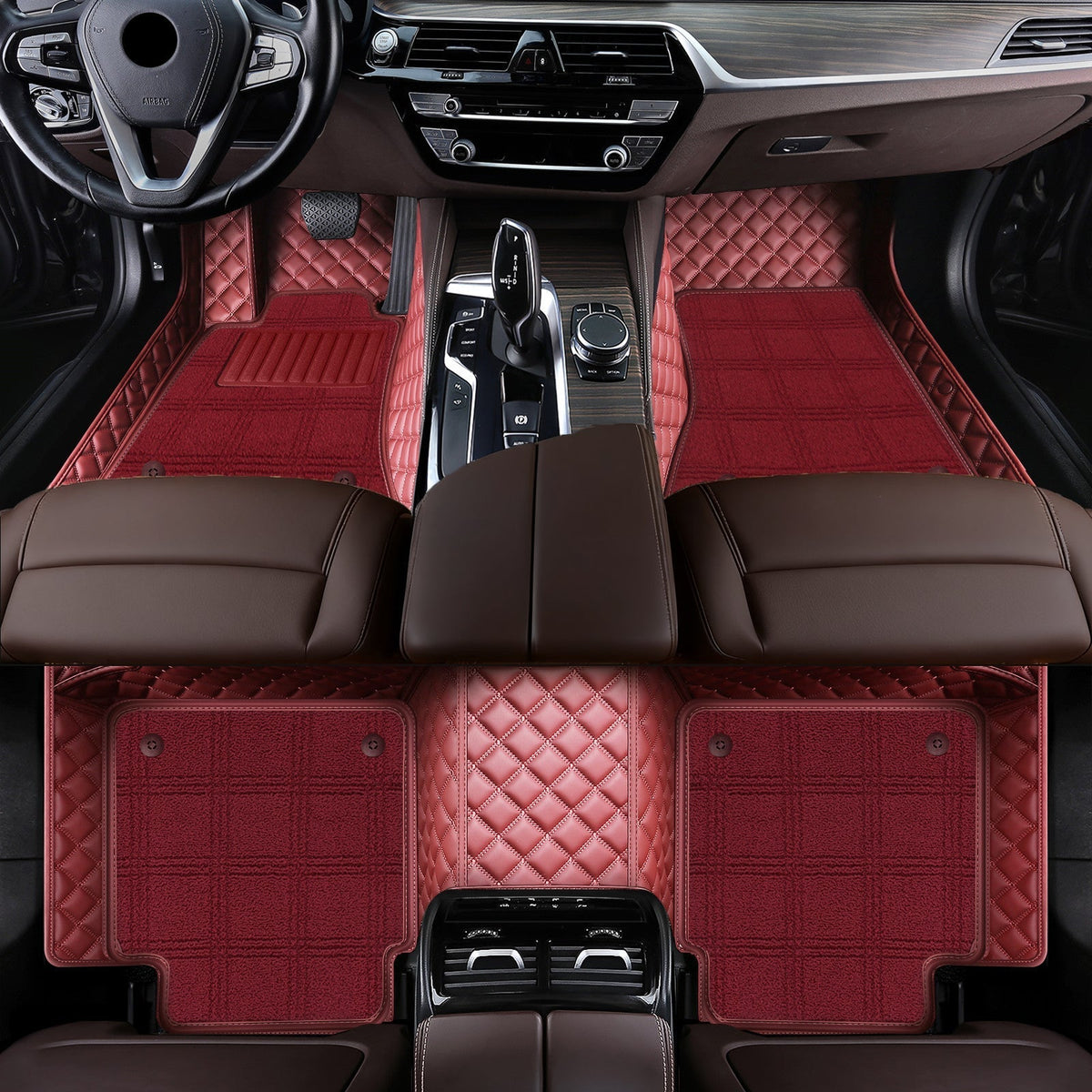 Wagroad Custom-Fit Diamond Leather Car Mats with Carpet Inserts