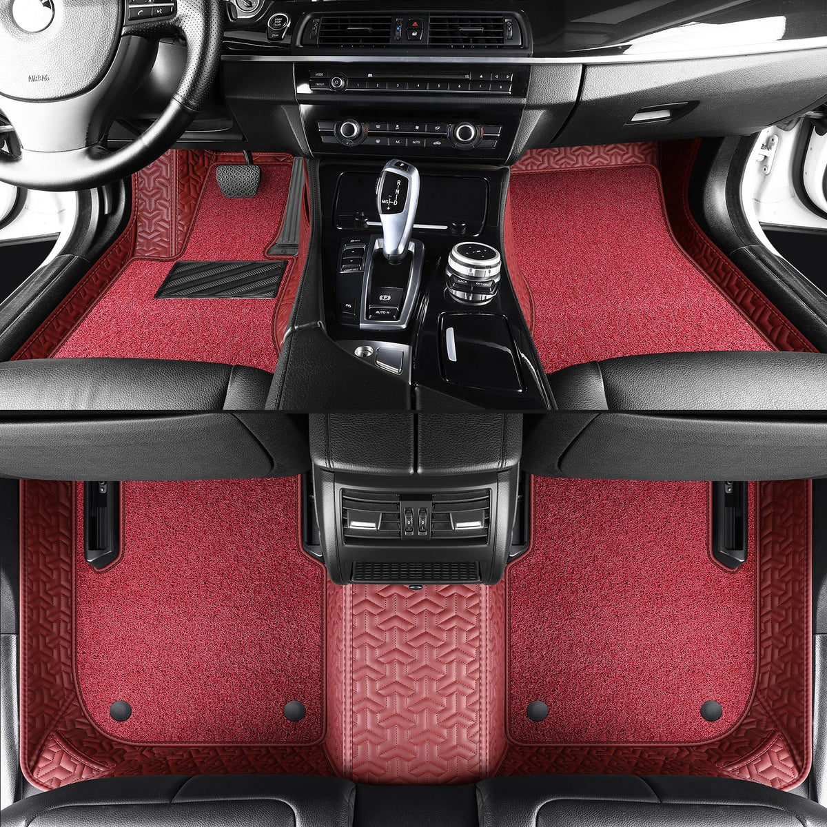 Wagroad Y-Pattern Leather Car Mats with Loop Pile Carpet Inserts