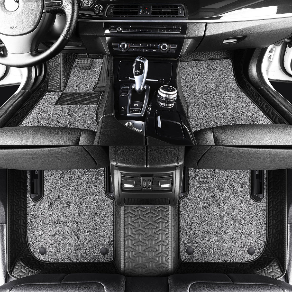 Wagroad Y-Pattern Leather Car Mats with Loop Pile Carpet Inserts